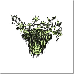 scottish cow green Posters and Art